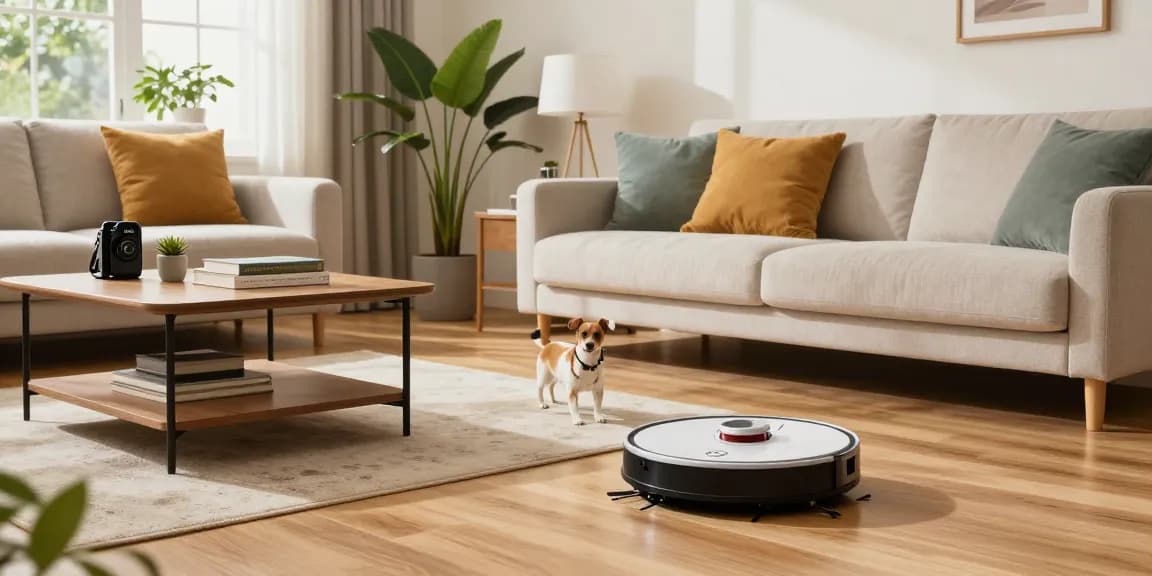 Best robot vacuum 2026 effortlessly cleaning a modern living room with bright natural light and stylish decor.