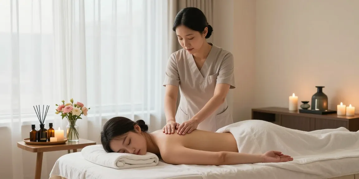 인천출장마사지 session in a tranquil spa setting with soft lighting and calming elements.