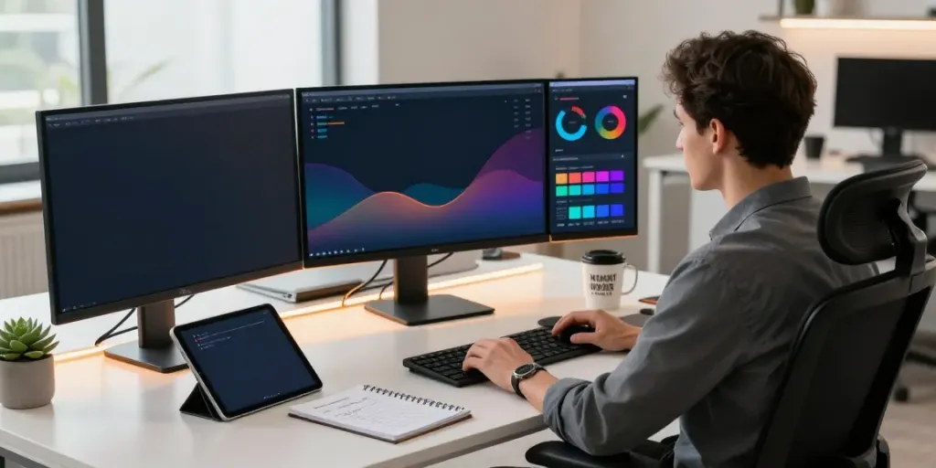 Focused marketer analyzing instant indexing strategies in a modern workspace.